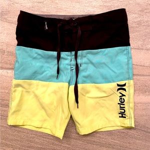 Hurley Youth Color Block Board Shorts Black Neon Boys Size 5
